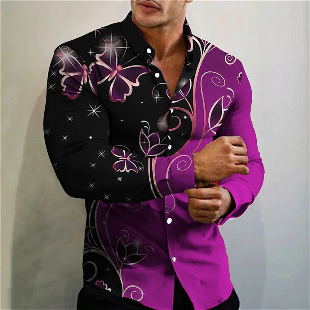 Camisa de manga larga con estampado digital 3D para hombre, ropa informal, cómoda, tela suave, 7 colores