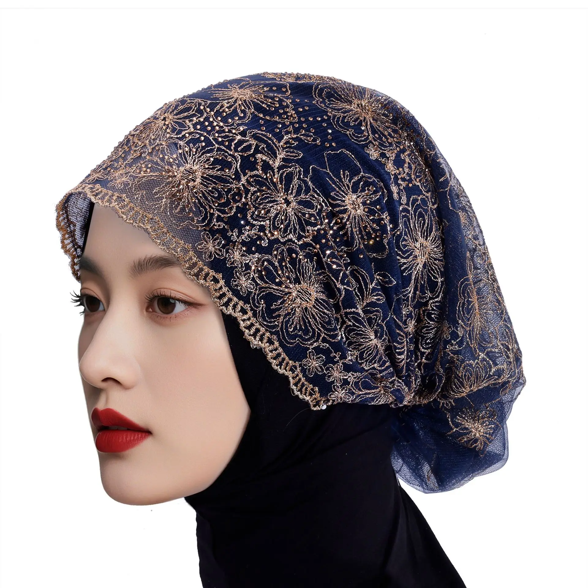 

Женский мусульманский тюрбан с цирконием, повязка на голову с кристаллами, мусульманский хиджаб, легкий цельный дышащий платок на голову, Turbante Mujer