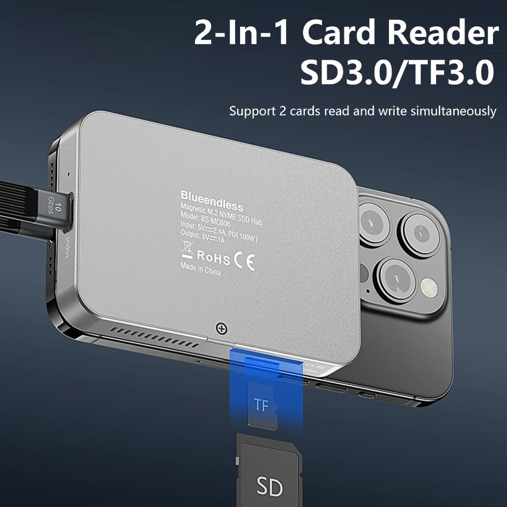 10 Gbit/s Magnetische SSD-Gehäuse Dockingstation USB-C USB3.2 Splitter HDMI-kompatible Dockingstation Hub 4k 60Hz Videospeicher