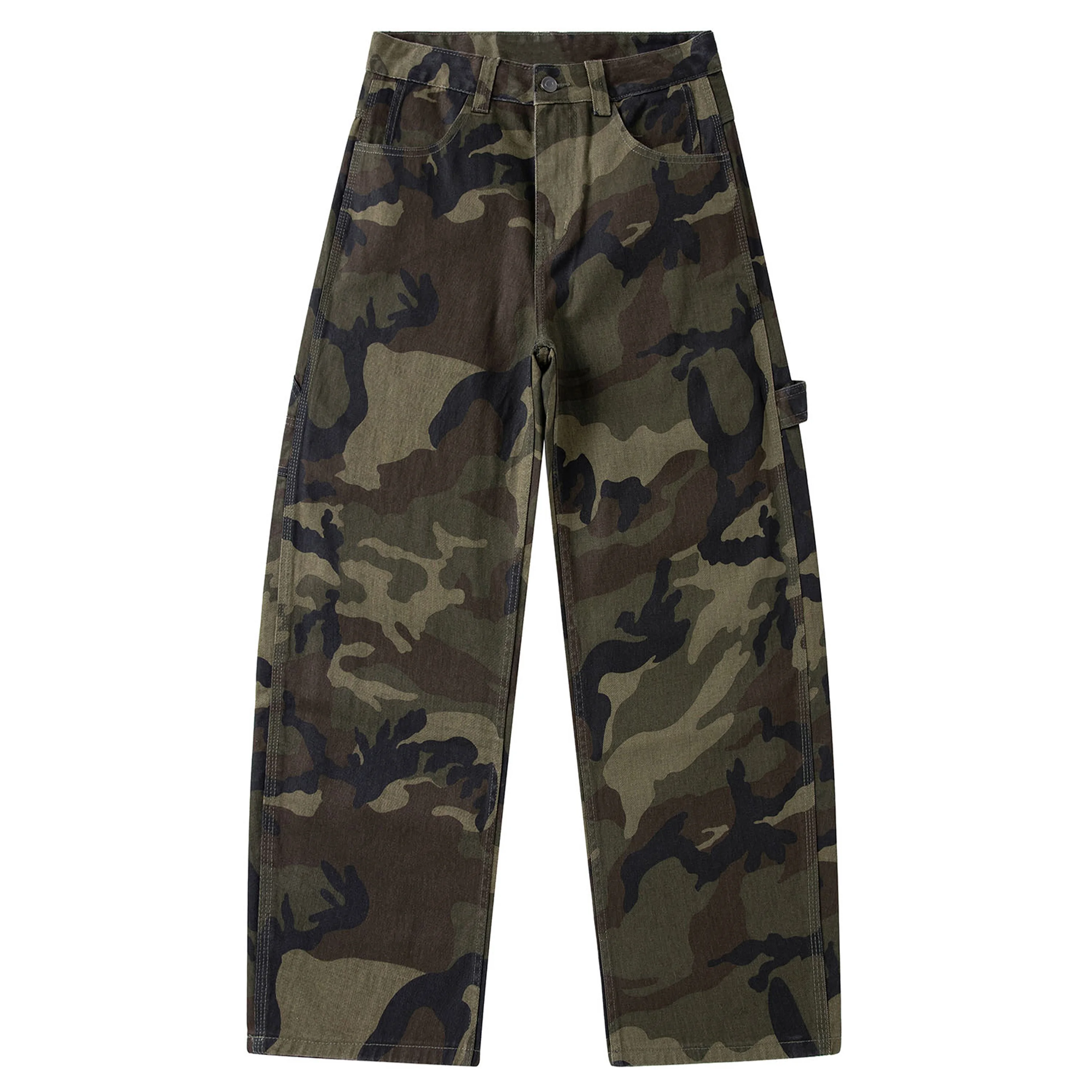 Calças de Trabalho Estilo Americano em Camuflagem, Largas e Soltas, Design com Detalhe de Faca, Calças Longas para Homens e M...