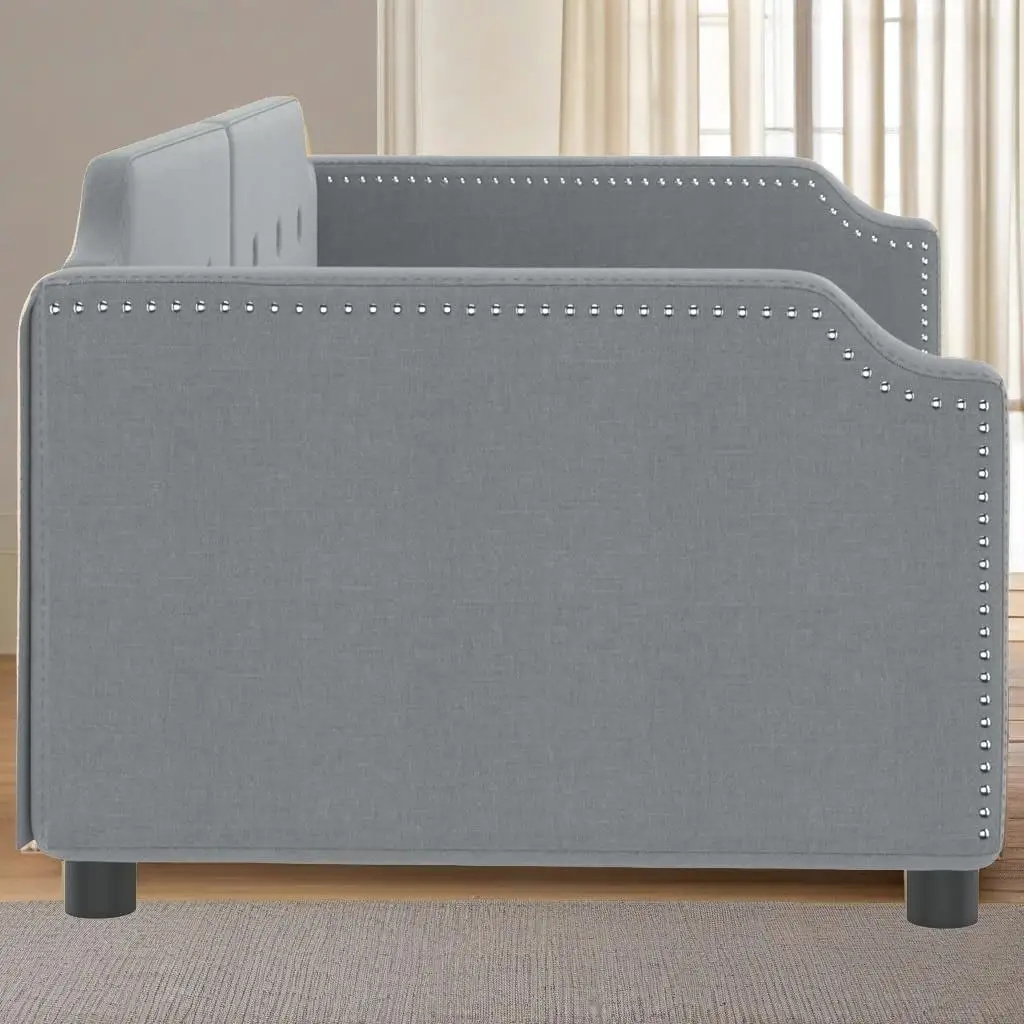 Light Gray Day Bed Frame 39.4x74.8 inch - Stylish Fabric Design (Mattress Not Included)