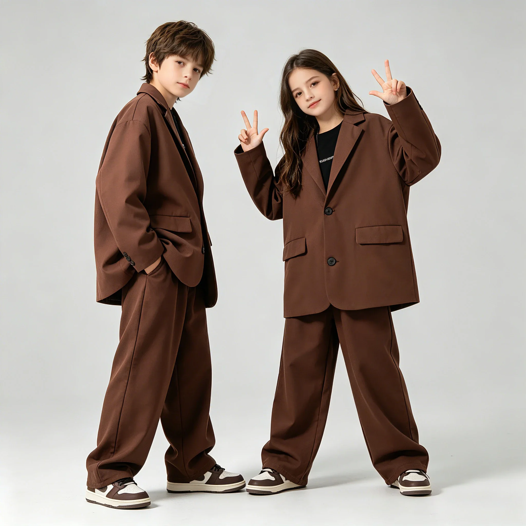 Kids Hip Hop Suit Boys Girls Street Dance Outfit 2Pcs Blazer Pants Set Teen Children Stage Performance Costume Casual Daily Wear