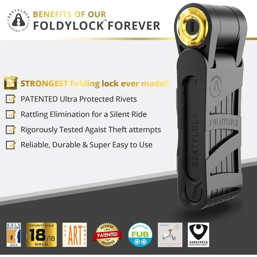 أفضل أثاث الحدائق - قفل دراجة FoldyLock Forever قابل للطي - قفل دراجة ذهبي آمن حاصل على براءة اختراع وأنيق عالي الأمان - ثقيل #3