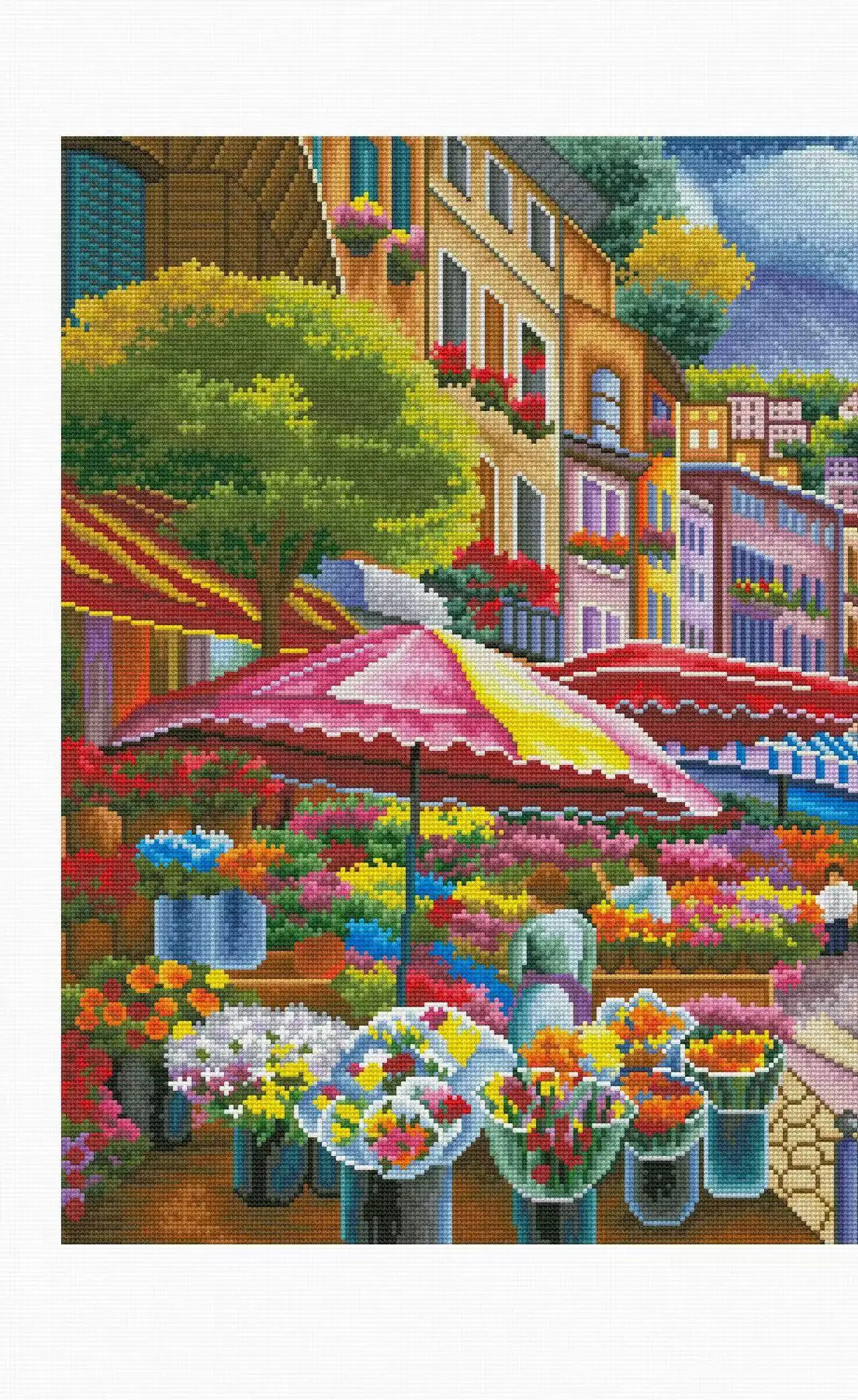 ZZ5855-Romantic Flower Market 11CT 14CT 16CT DIY Stamped Cross Stitch Kit with Printed Canvas and Cotton Threads Embroidery view 5