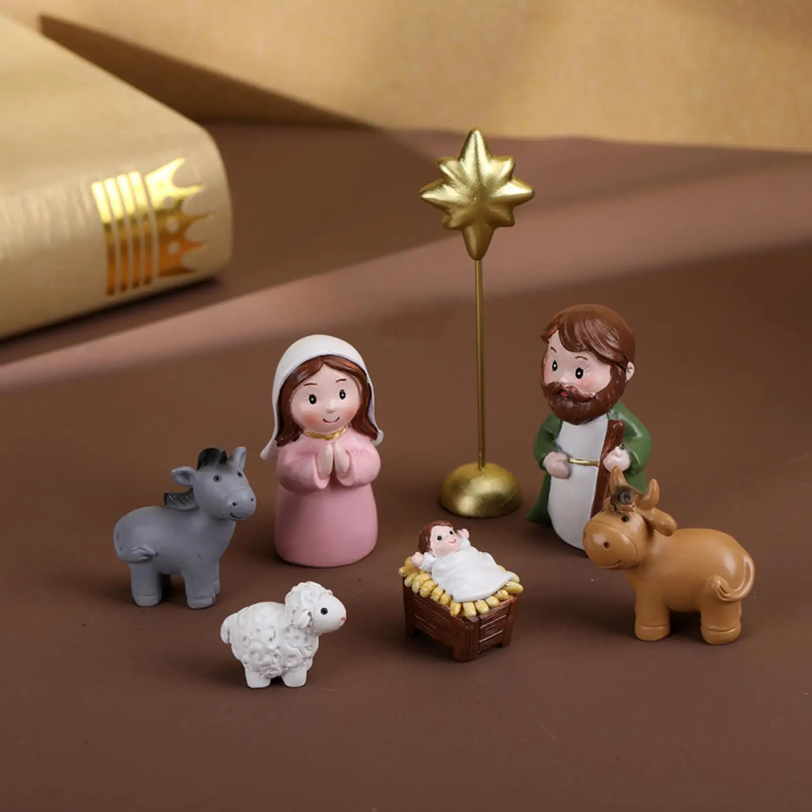 Nativity Scene Set 7 Pieces Resin Festive Jesus Figures Decor Christmas Nativity Decor Set For Indoor Home Desk Shelf Mantel