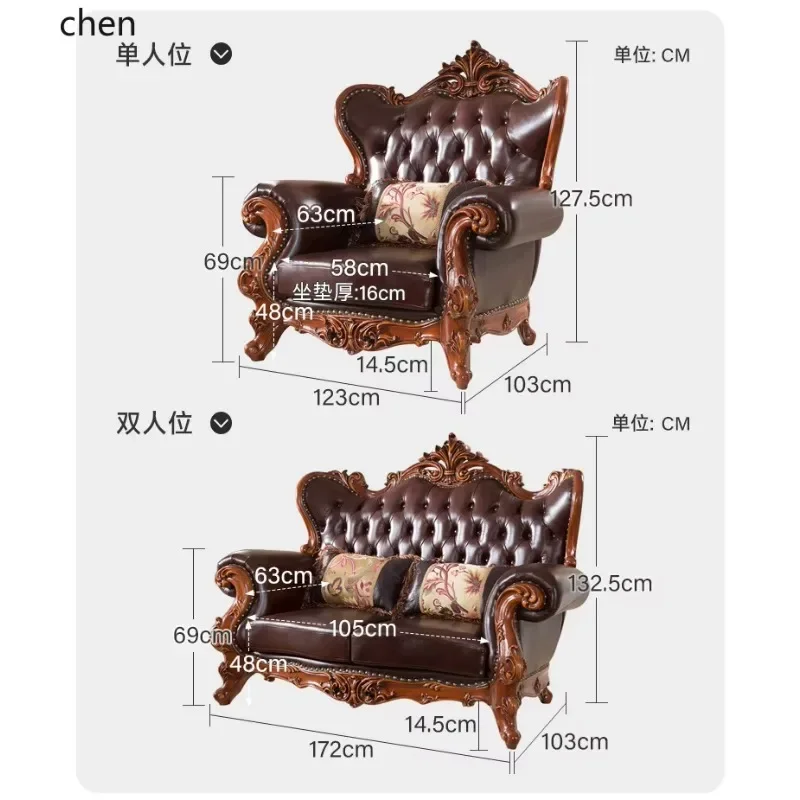 DSA  Solid Wood Sofa Living Room Furniture Genuine Leather Sofa Set Villa Furniture