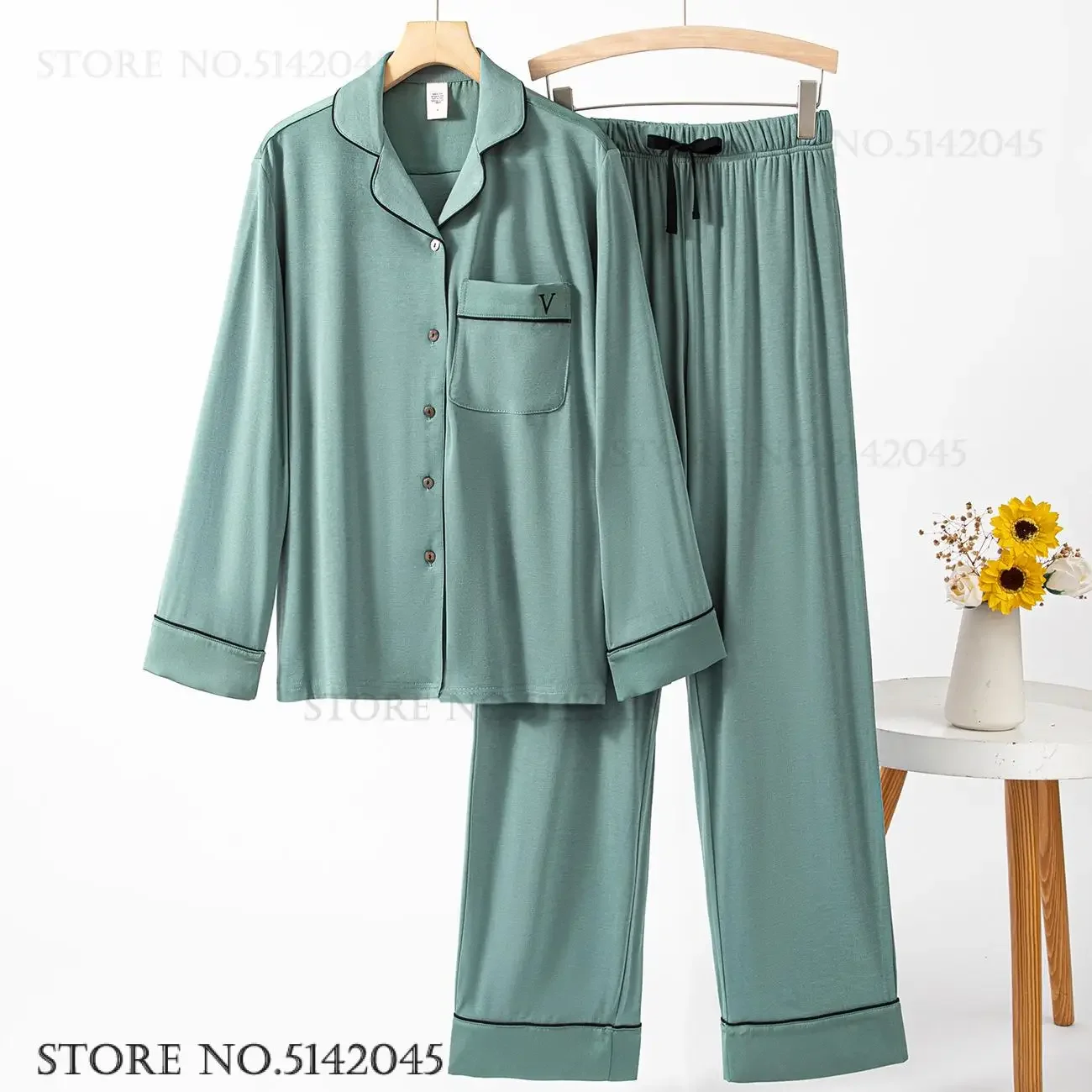 

Женский пижамный комплект из 2 предметов из модала, осенняя новая одежда для сна, свободная эластичная ночная рубашка, брюки с длинными рукавами, пижамный костюм, повседневная домашняя одежда