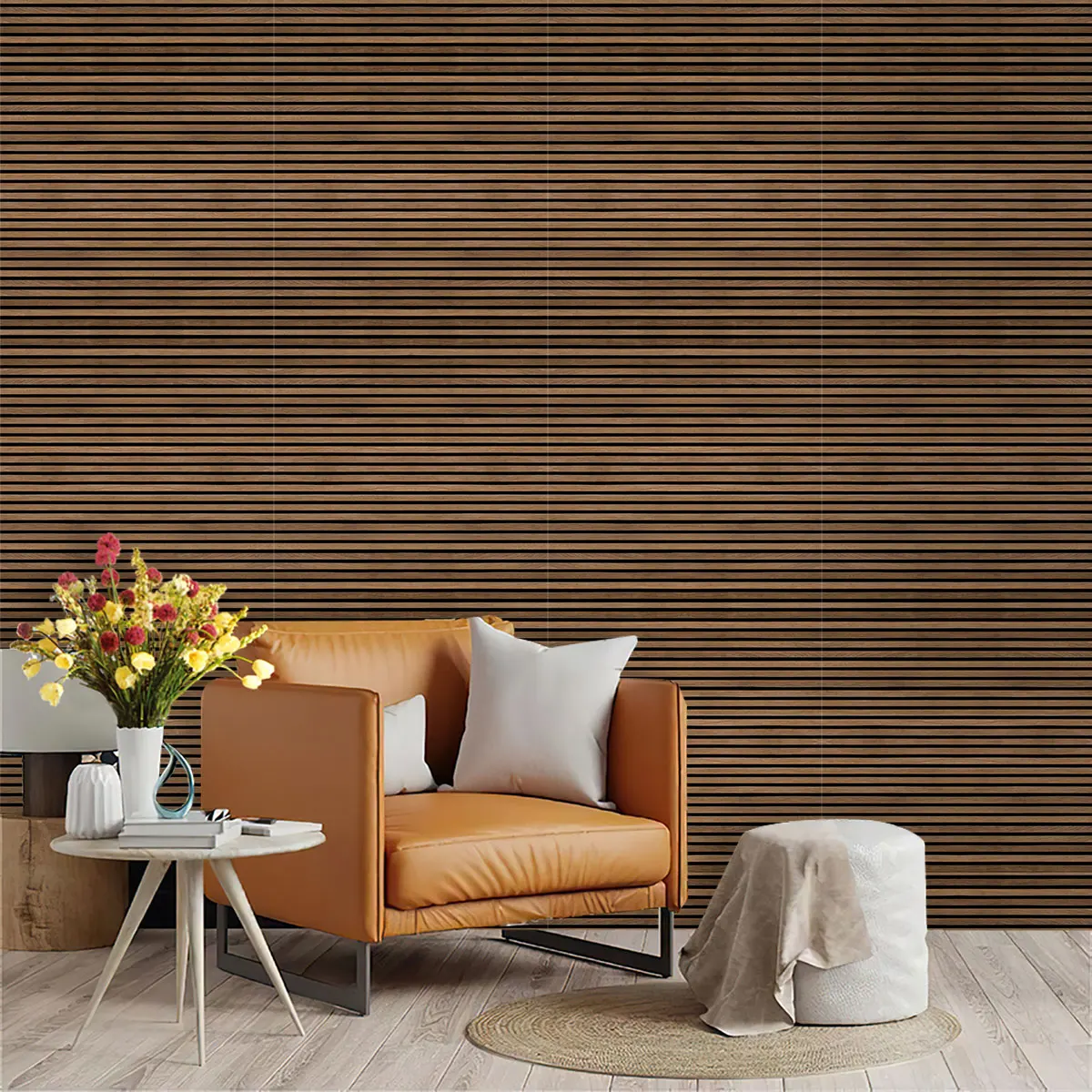 PVC self-adhesive brown wood grain striped cyclic wallpaper for wall decoration and concealing flaws