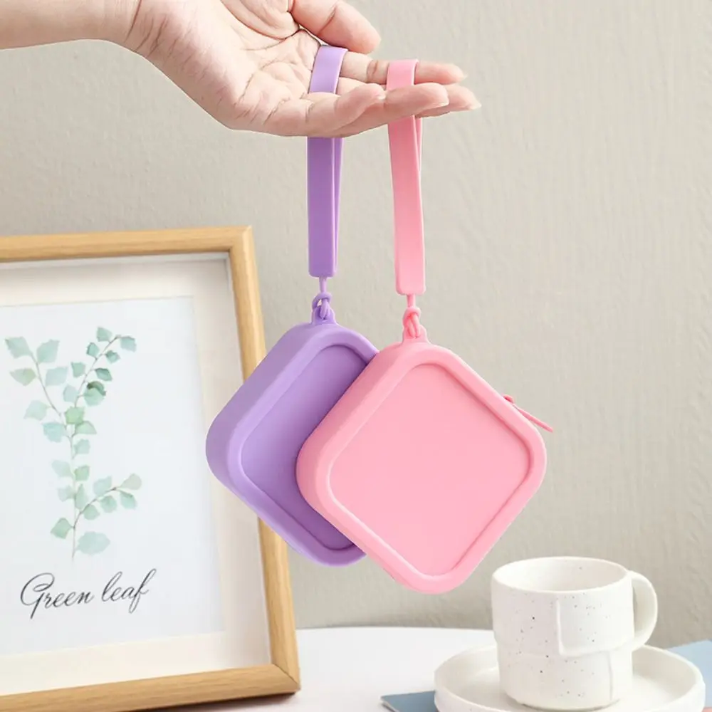 Solid Color Silicone Square Coin Purse INS Waterproof Small Item Bag Data Cable Storage Bag Portable Earphone Storage Bag Gift