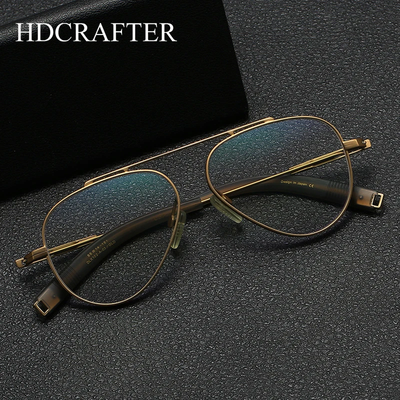 HDCRAFTER Oversized Aviation Pilot Retro Eyewear Frame Men Pure Titanium Optical Prescription Myopia Glasses Sunglasses Frame