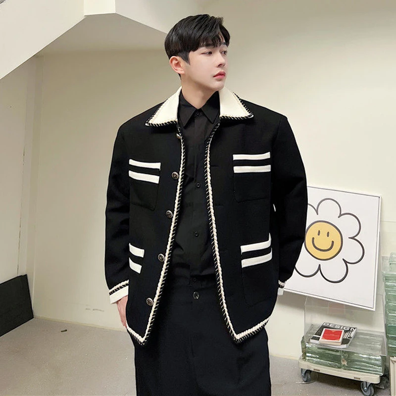 LUZHEN 2026 Spring New Color Contrast Stripe Pockets Decorate Casual Jacket Men's Weave Edge Outline Handsome Male Coat JY6232