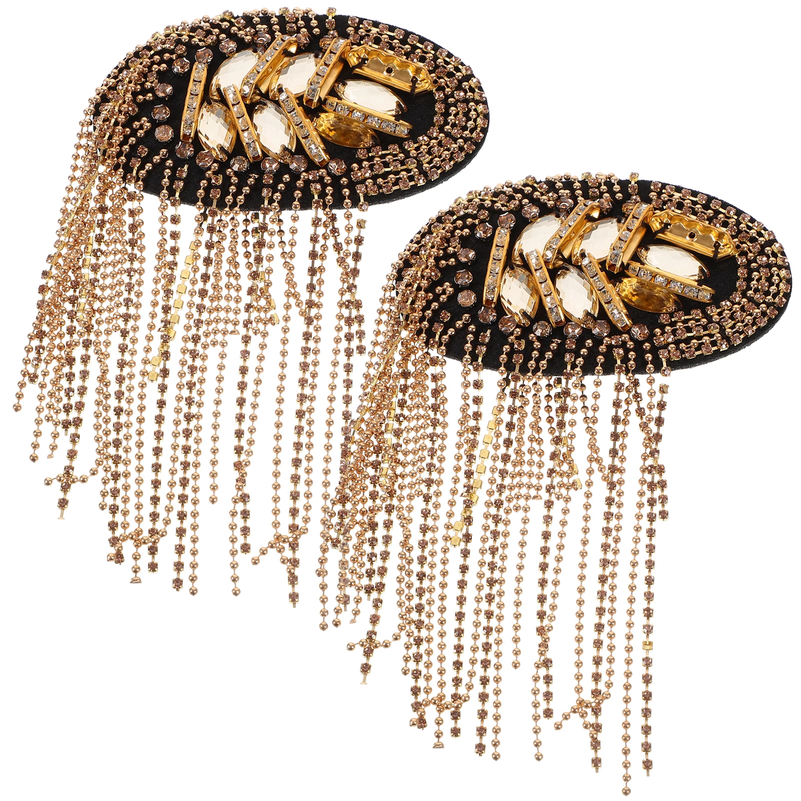 

1 Pair Gold Tassel Epaulet Rhinestone Shoulder Board Costume Badge Decorative Mark Fringe Lightweight Durable Premium Tassel