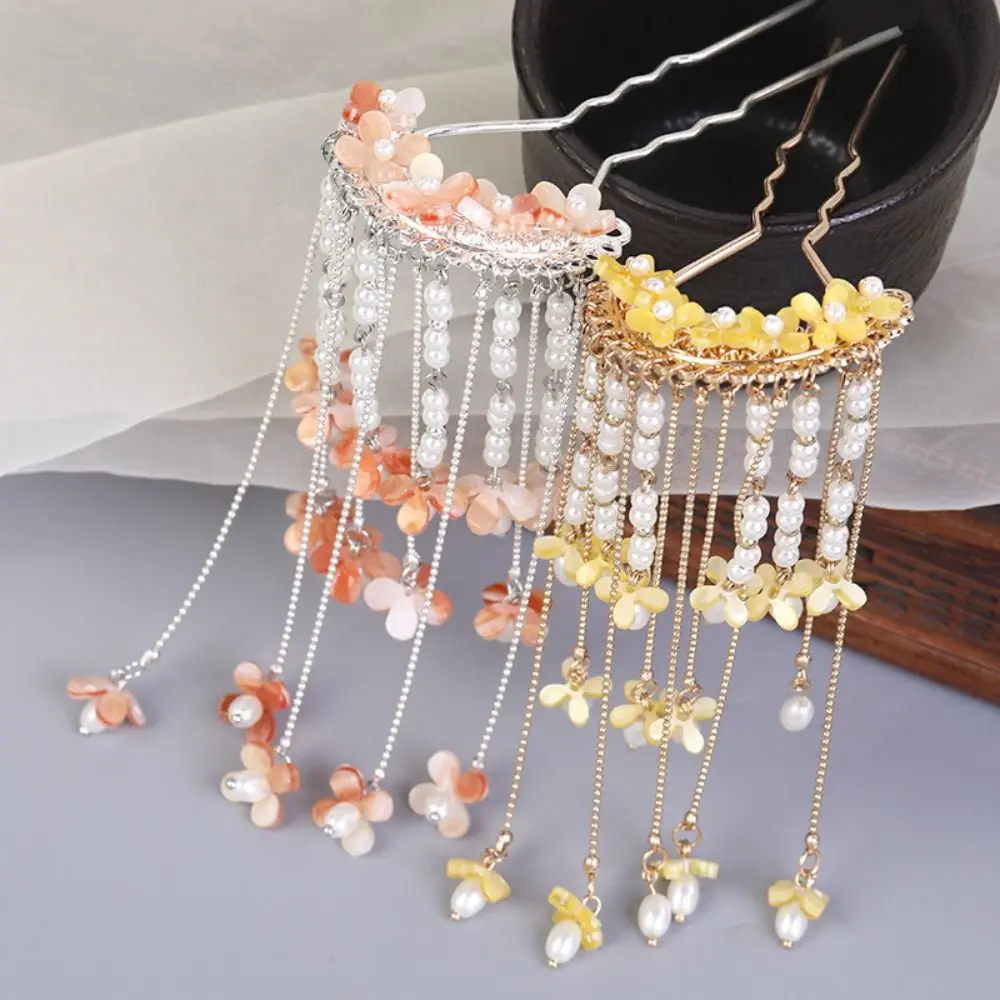 

Fashion Tassels U-shaped Hair Clip Pearl U Shape Chinese Style Hair Stick Grab Clip Hanfu Headwear Flower Hairpin Daily