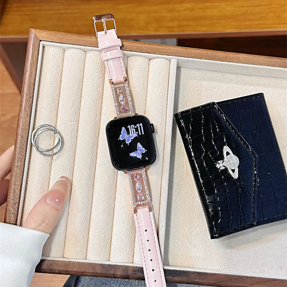 حزام جلد معدني نحيف لسلسلة ساعات أبل 10 9 8 7 se 6 5 4 Ultra2 لساعة iWatch 42 مللي متر 46 مللي متر 41 45 مللي متر 40 مللي متر 44 مللي متر سوار