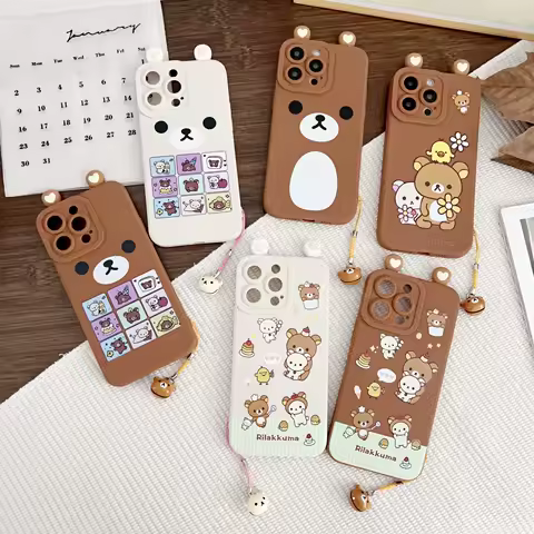 For Samsung Galaxy S8 S9 S10 S20 S21 S22 S23 S24 S25 Plus Ultra FE Note 9 10 20 Ultra Plus Ears Rilakkuma Case With Ornaments