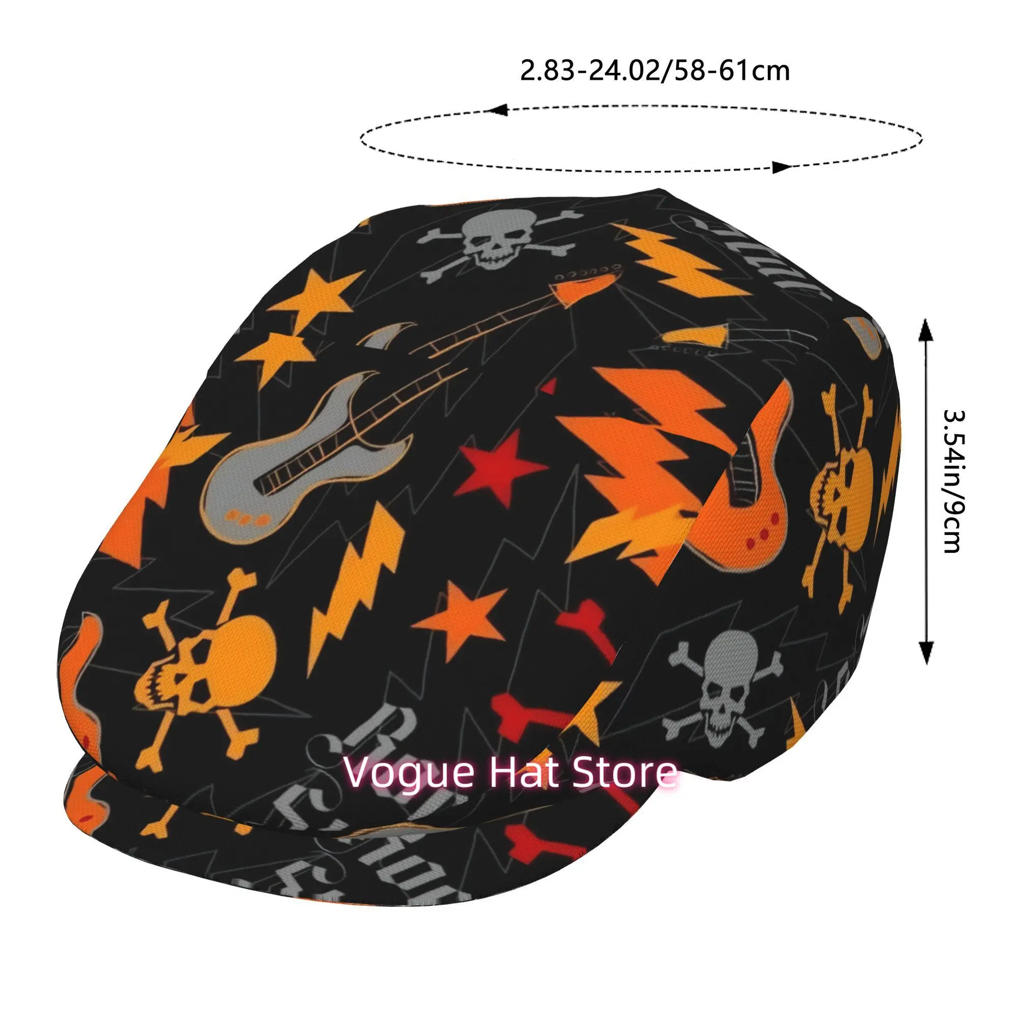 1pc  Skeleton Lightning Symphony All-over printed beret,  newsboy cap, unisex, a must-have fashion accessory for outdoor leisure
