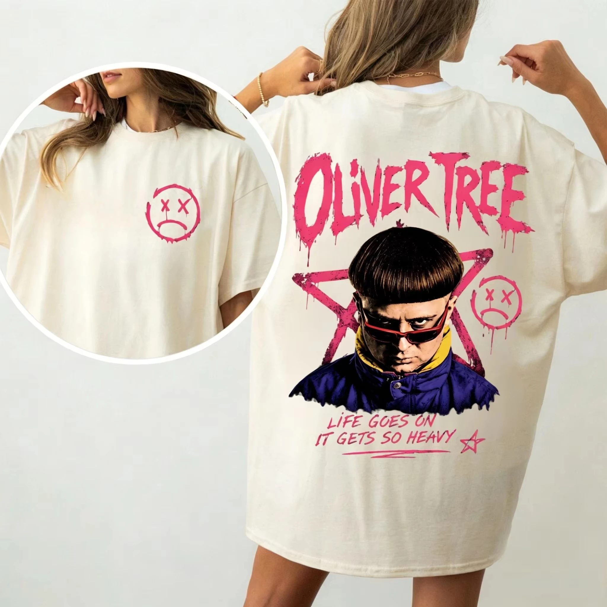 Oliver Tree Life Goes On graphics Unisex 100%cotton Tshirt 2026 summer New oversized Men's Women's Y2K Retro Fashion Shirt