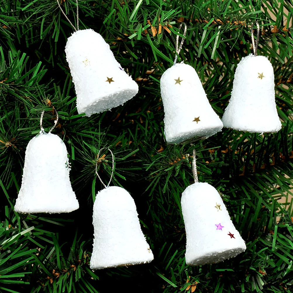 

60Pcs Bell Pendants Christmas Tree Hanging Bells White Snow Design Decorative Ornaments for Holiday Home Decoration