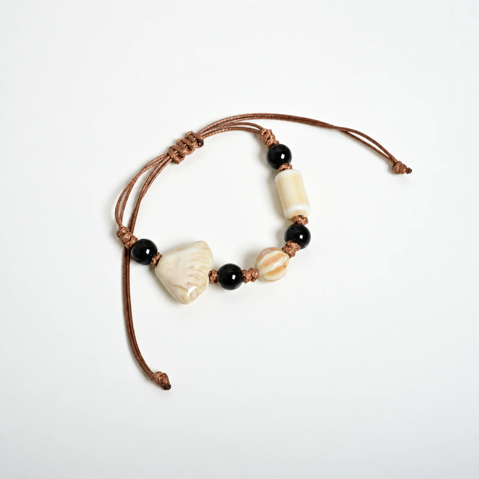 Handmade Ceramic Wax Cord Bracelet Shell and Watermelon Accents Adjustable Woven Artisan Charm Jewelry 609P2-18