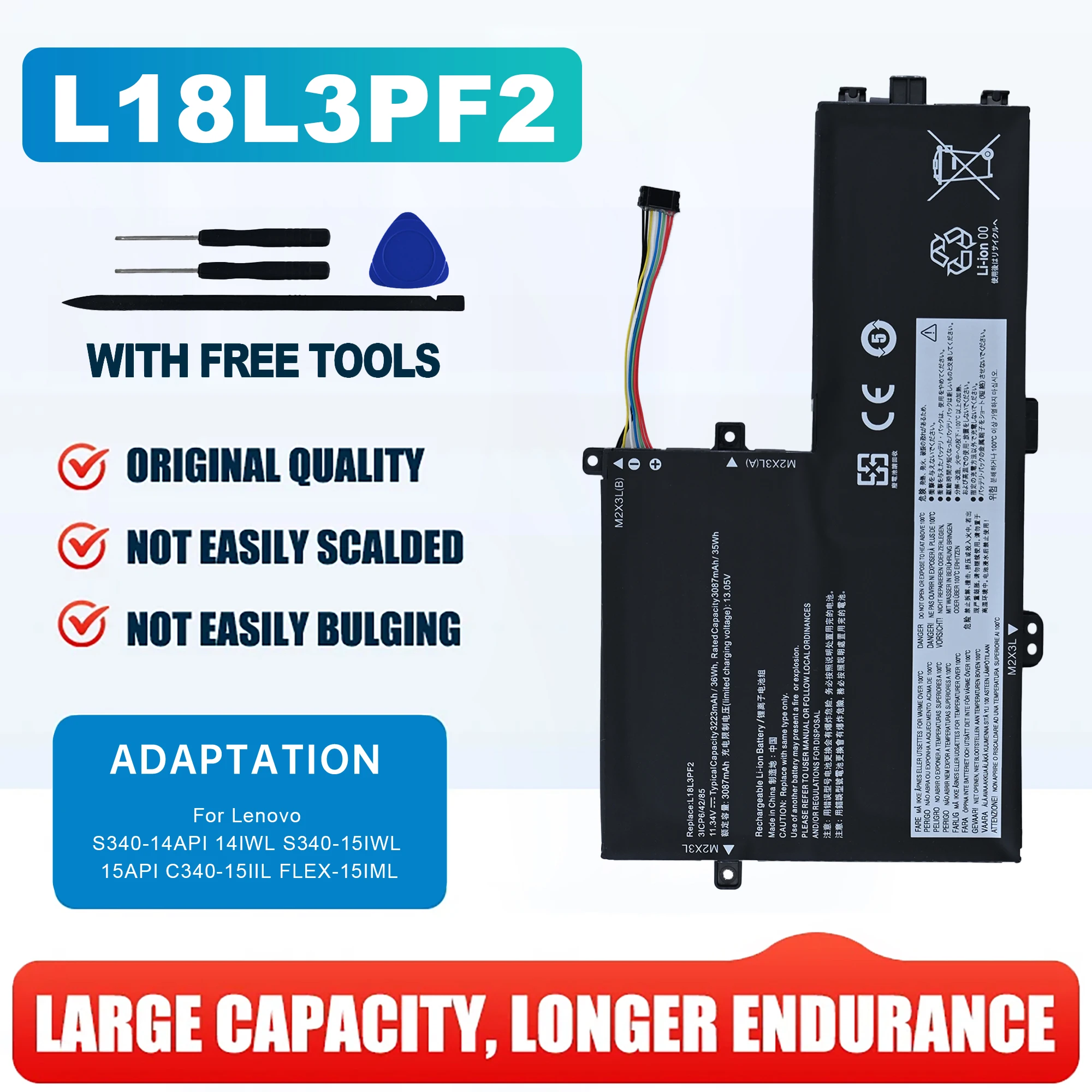 

Laptop Battery for Lenovo IdeaPad, L18C3PF7, L18M3PF7, L18C3PF6, S340-14IML, S340-15IWL, L18L3PF2, L18M3PF6, 36WH
