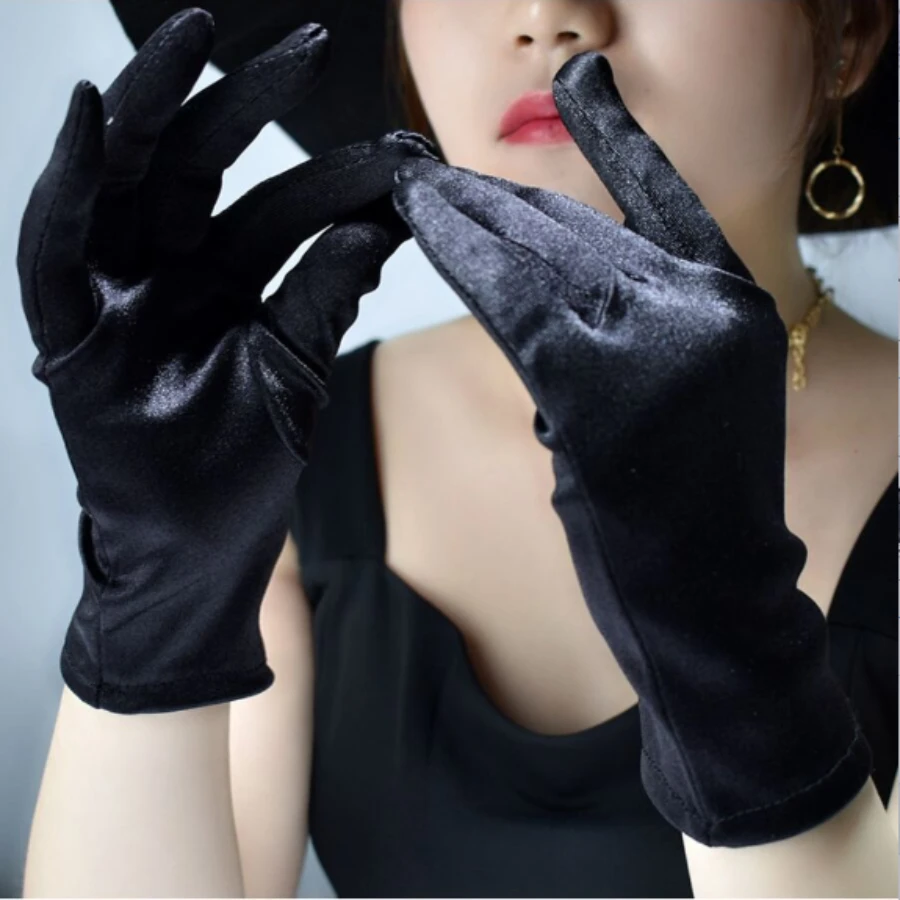 Short satin evening gown etiquette gloves Light Lycra ball performance gloves Stretch color Ding wedding gloves