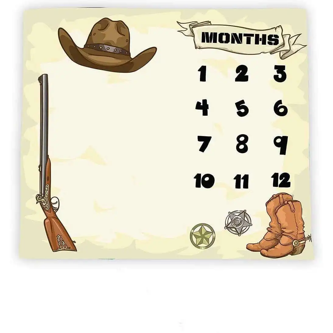 

Cowboy Theme Monthly Milestone Blanket, Gun Boots Hats Nursery Blanket for Newborn Mom Gifts, kids blanket
