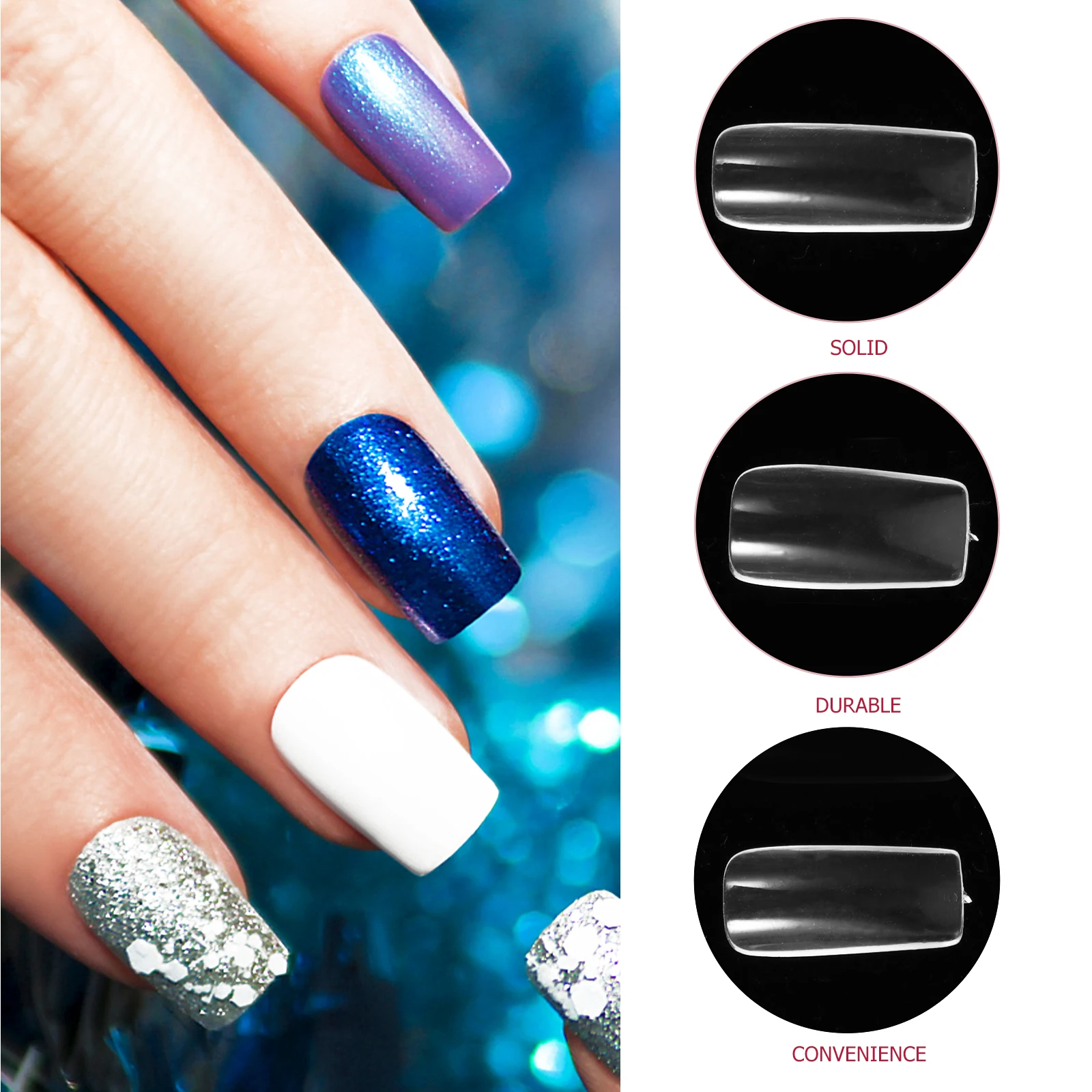 

Transparent Full Fake Nails Square Clear Plastic Nails Clear Plastic DIY Artificial Fingernails Nail Art Supplies
