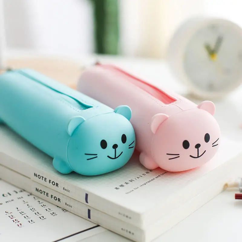 Soft Plastic Large-capacity Student Pencil Case Kawaii Cat Silicone Pencil Case Pencil Case Washable. Cute Bag Stationery