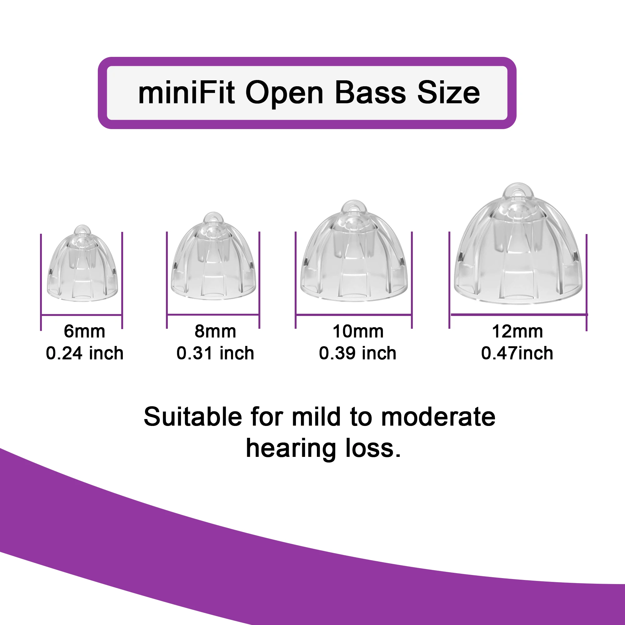 Hearing Aid Domes for Oticon Replacements,Minifit Open Bass Vent Domes(5mm/6mm/8mm/10mm),Universal Domes for Oticon Hearing Aid