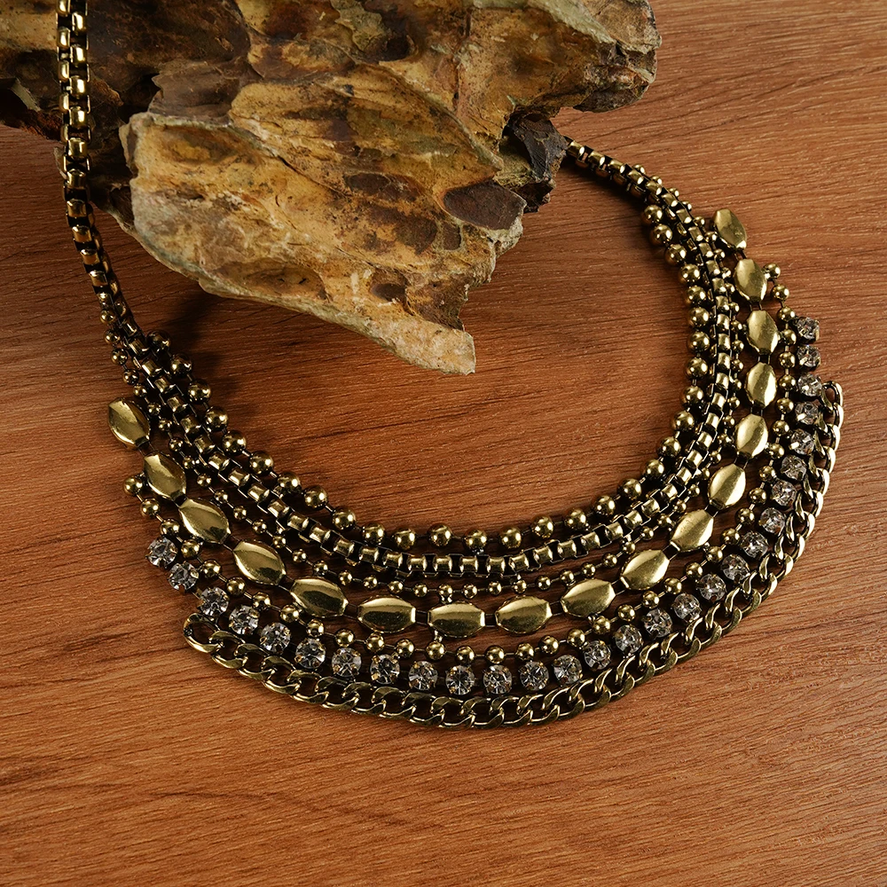 

Vintage Layer chunky Choker Collar Necklace Chunky Gem Metal Chains Statement Clavicle Collier Flexible