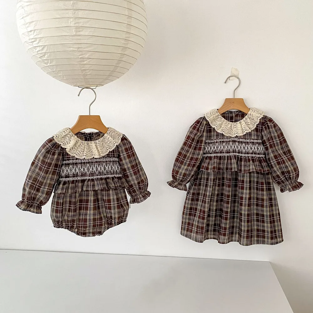 Nordic style Autumn sisters dress Palace Bubble Long Sleeve Hug Dress baby girls clothes kids dresses