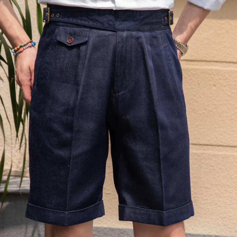 2023 Summer Vintage Denim Naples Shorts Gentlemen\'s Italian Suit Short Mens High Quality Short Men Pantalones Homme