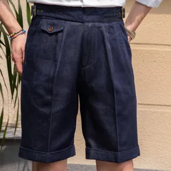 2023 Summer Vintage Denim Naples Shorts Gentlemen's Italian Suit Short Mens High Quality Short Men Pantalones Homme