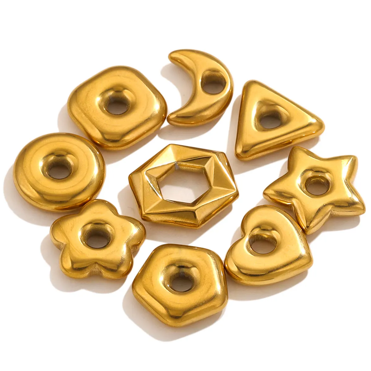 5pcs Stainless Steel Gold Color Large Hole Heart Moon Geometric Charms DIY Necklace Bracelet Jewelry Making Supplies Wholesale