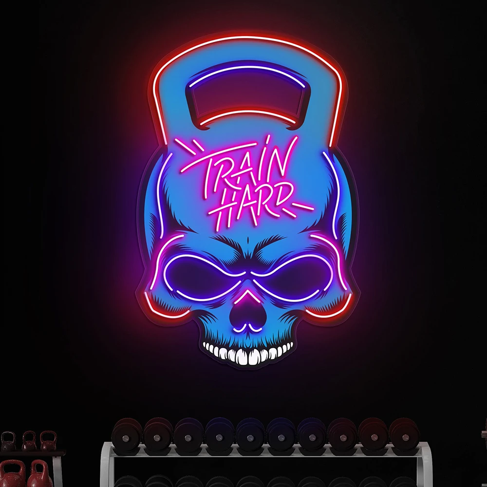 Dumbbell Skull LED Neon Light Motivational Gym Decor Fitness Ideal for Man Caves Bars and Game Rooms Home Wall Art Decoration