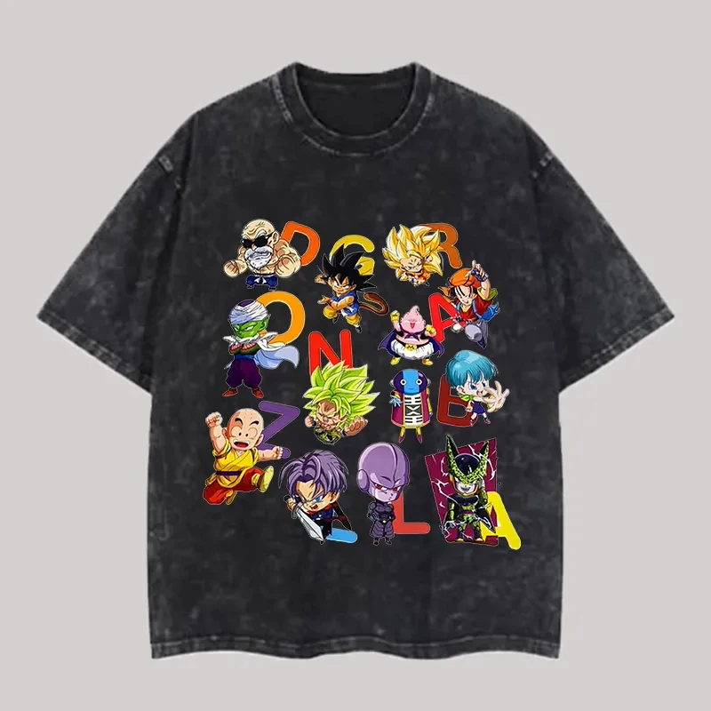 

Dragon Ball T Shirt Chibi All Characters Men Acid Wash Oversized Anime Cute Goku Buu Cotton Vintage Gym Streetwear Graphic Tee