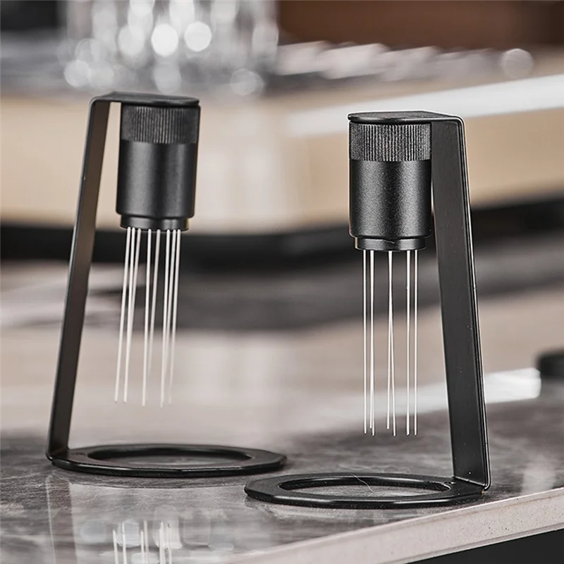 【FUXQ】Coffee Powder Hand Tamper Distributor For Anti-Slip Handle With Aluminum Alloy WDT Tool Coffee Stirrer Needle With Base