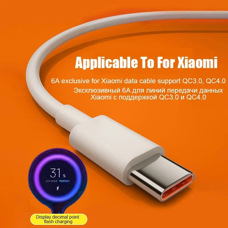 For Xiaomi Original 6A USB Type C Cable For Xiaomi 12 12T 11T 13 Pro Ultra USB C Cable For Redmi Note 10 11 12 Pro Fast Charging