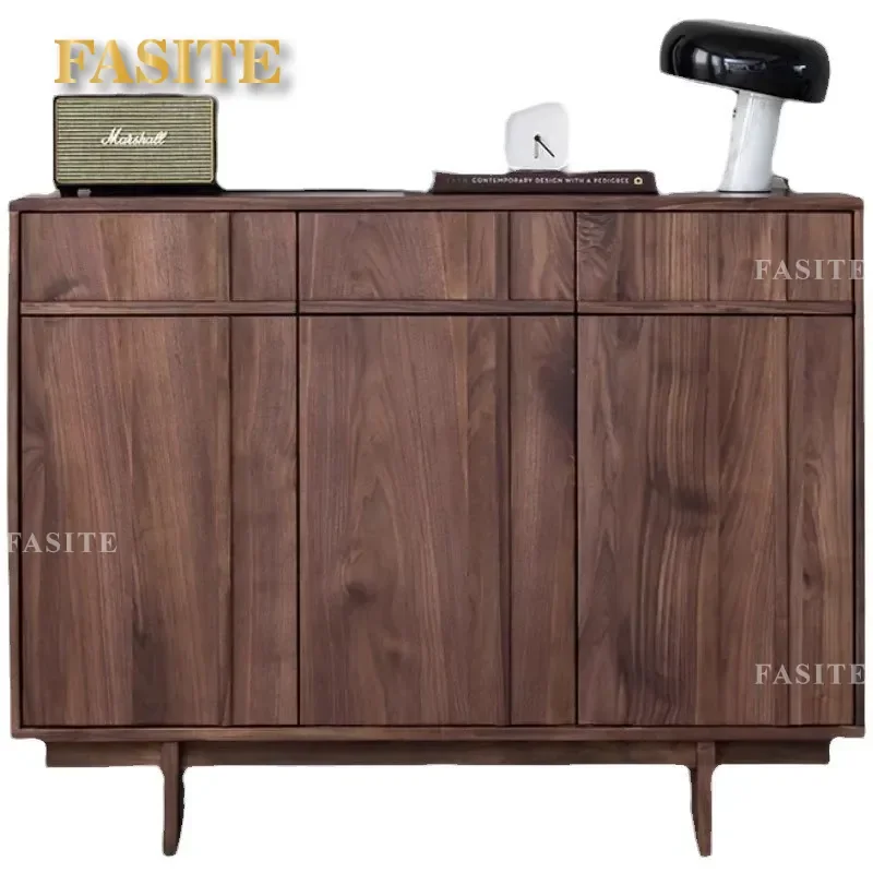 For Nordic Simple All Solid Wood Shoe Cabinet Black Walnut Cherry Wood Home Entrance Storage Partition Furniture