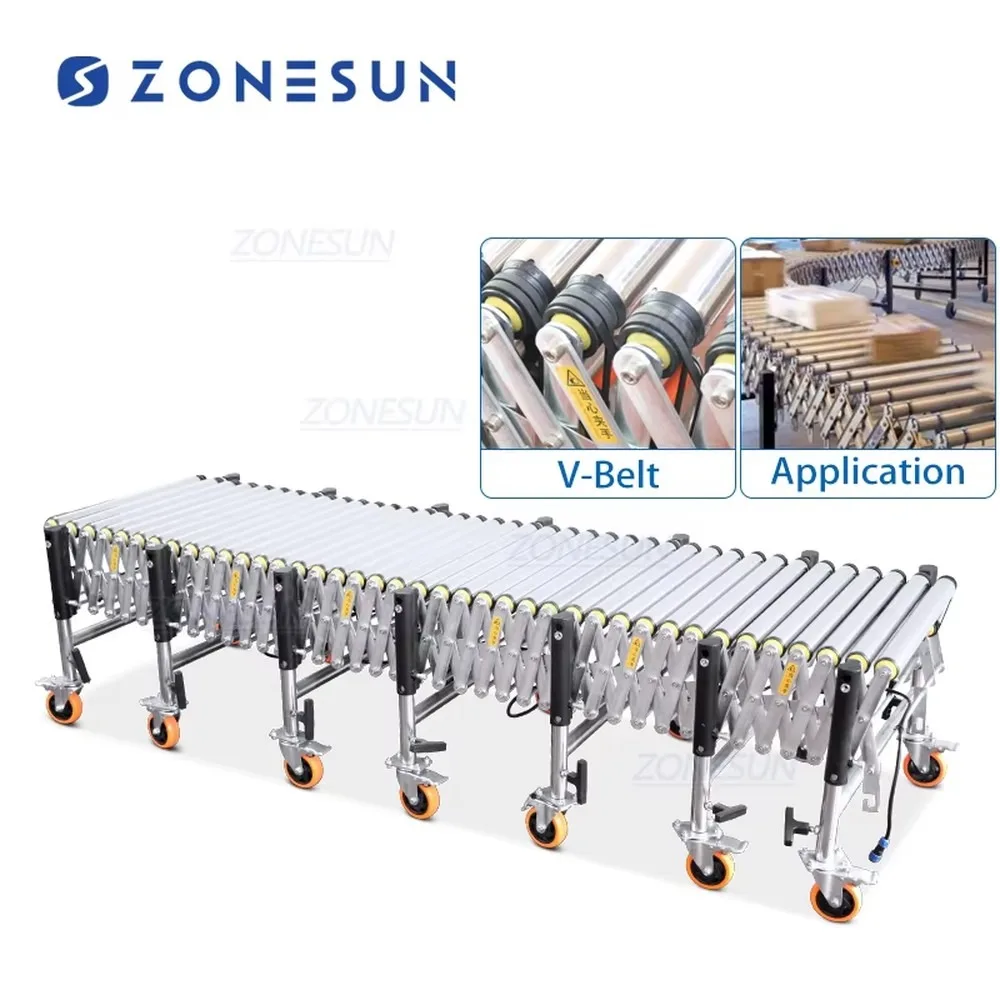Industrial Expandable Electric Roller Conveyor Belt System Flexible V-Belt Conveyor for Warehouse Logistics