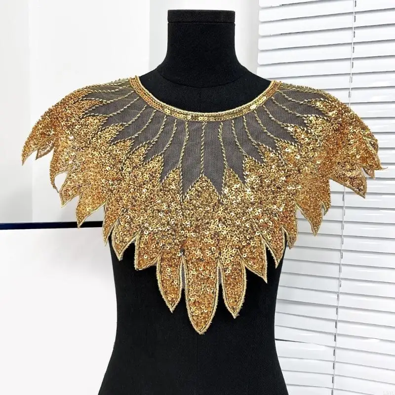 

L5YC Sparkling Rhinestones Meshes Embroidery Clothing Patches Beautiful Patches for Clothing Repair Costume