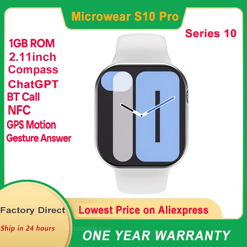 Microwear S10 Pro Smart Watch X Series 10 1GB ROM 48mm Gesture ChatGPT NFC Compass GPS Tracker ECG Sport Smartwatch Women Men