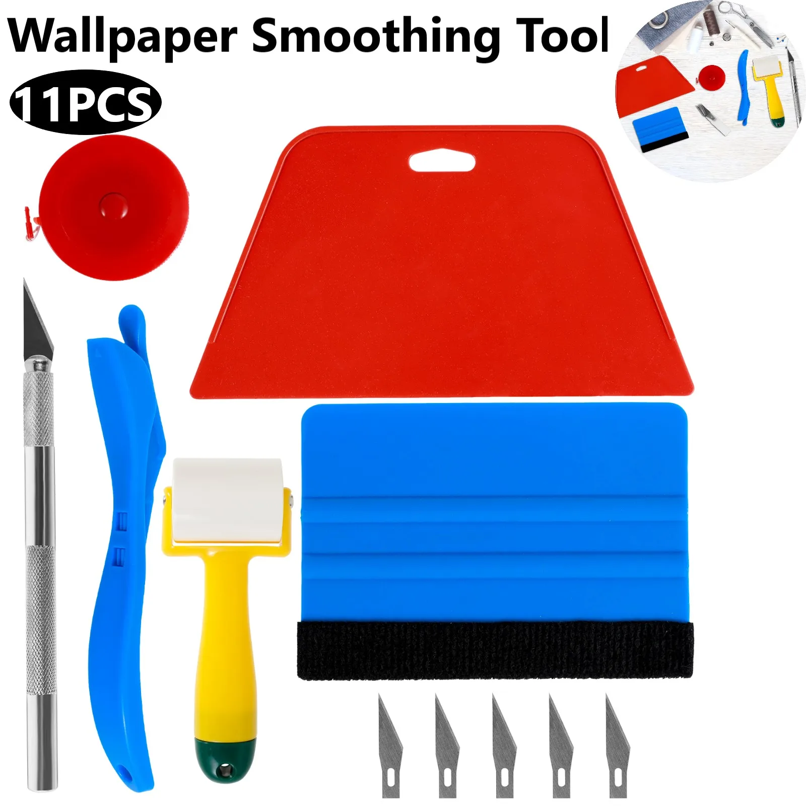 

11Pcs Wallpaper Smoothing Tool Kit Flexible Wall Paper Peal and Stick Tools for Adhesive Contact Paper Application Window Film
