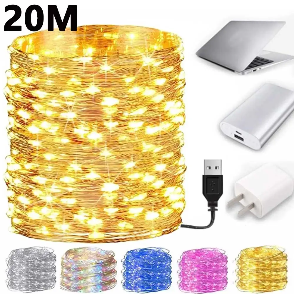 USB LED String Lights Copper Silver Wire Garland Light 5/10/20M Waterproof Fairy Lights For Christmas Wedding Party Decoration