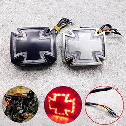 1PC Retro Universal Maltese Cross Motorcycle Rear Tail Light Running Brake LED Lamp For Harley Chopper Bobber Cafe Racer Honda