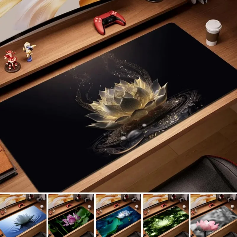 Flor de lótus branca mousepad computador mouse pad jogos abstrato decoração de mesa grandes almofadas de ratos antiderrapante lavável tapete de mesa de estudo