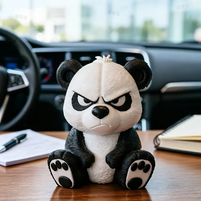 3D Car Figurine Irritable Panda Ornament Cute Panda Statue Car Decor Panda Sculpture Ornament for Home Decoration Easter Gift