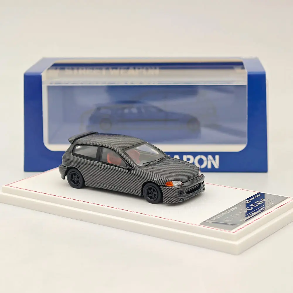 1:64 Street Weapon for Civic EG6 Carbon V2 Black Diecast Model Car Collection Auto Toys Gift