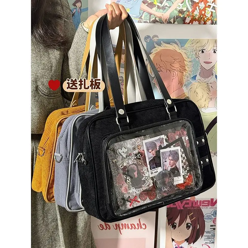 Y2K Corduroy Casual Shoulder Ita Bag Cute Women Fashion Crossbody Bag Lolita Girl Transparent Bags DIY Display Handbag Purse