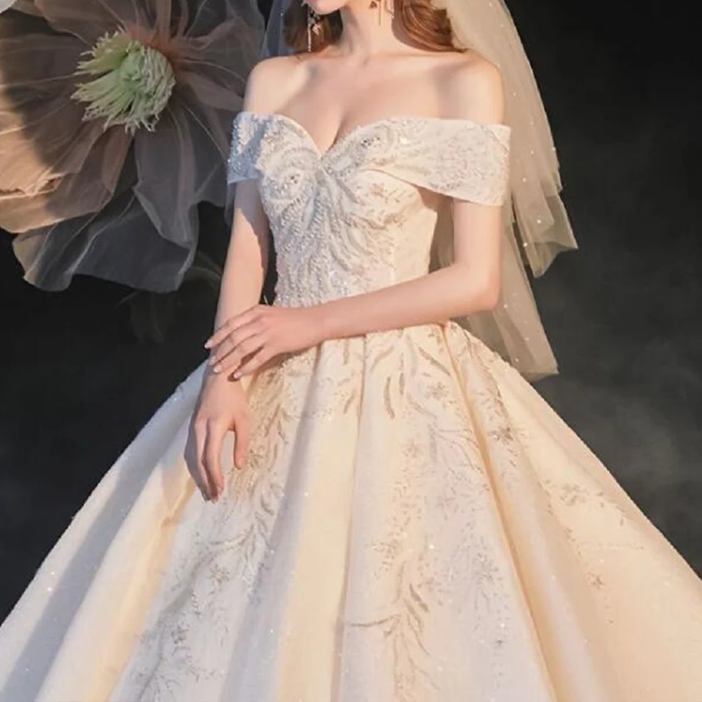 Vestidos de casamento brilhantes fora do ombro para mulheres, vestido de noiva chique tribunal, princesa 2023 2024, 4026, 2024